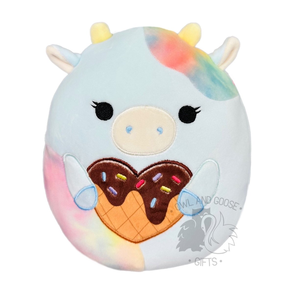 Squishmallow 12 Inch Caedia the Cow with Ice Cream Heart Valentine Plush Toy - Owl & Goose Gifts