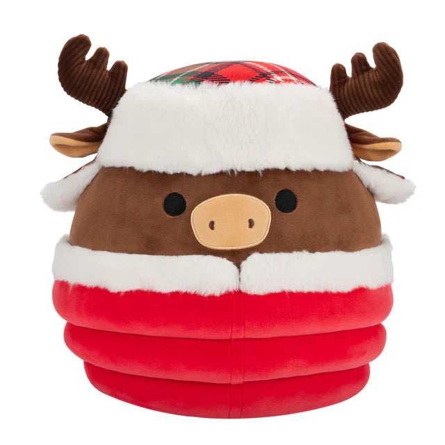 Squishmallow 8 Inch Maurice the Moose with Red Puffer Jacket Christmas Plush Toy - Owl & Goose Gifts