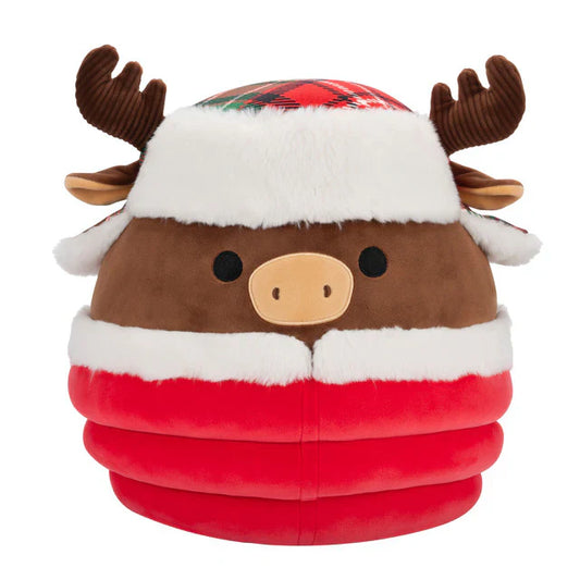 Squishmallow 8 Inch Maurice the Moose with Red Puffer Jacket Christmas Plush Toy - Owl & Goose Gifts