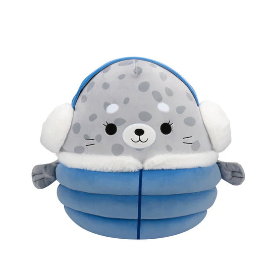 Squishmallow 8 Inch Odile the Seal with Blue Puffer Jacket Christmas Plush Toy - Owl & Goose Gifts