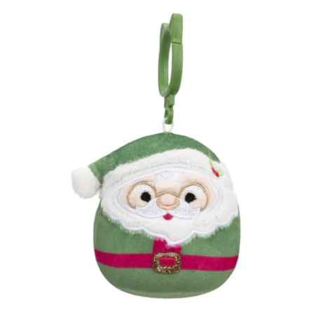 Squishmallow 3.5 Inch Nick the Santa with Green Suit Christmas Plush Clip - Owl & Goose Gifts