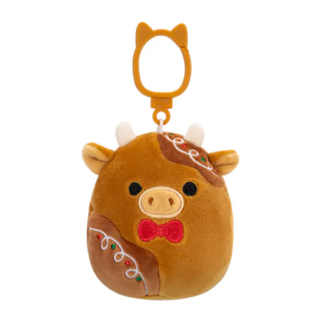 Squishmallow 3.5 Inch Jericho the Gingerbread Cow Christmas Plush Clip - Owl & Goose Gifts