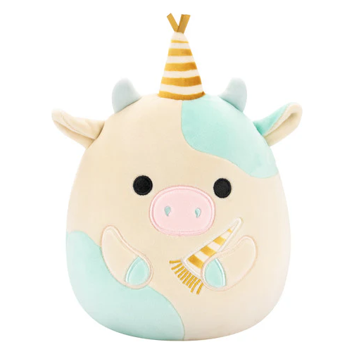 Squishmallow 8 Inch Belana the Cow with Birthday Hat Plush Toy